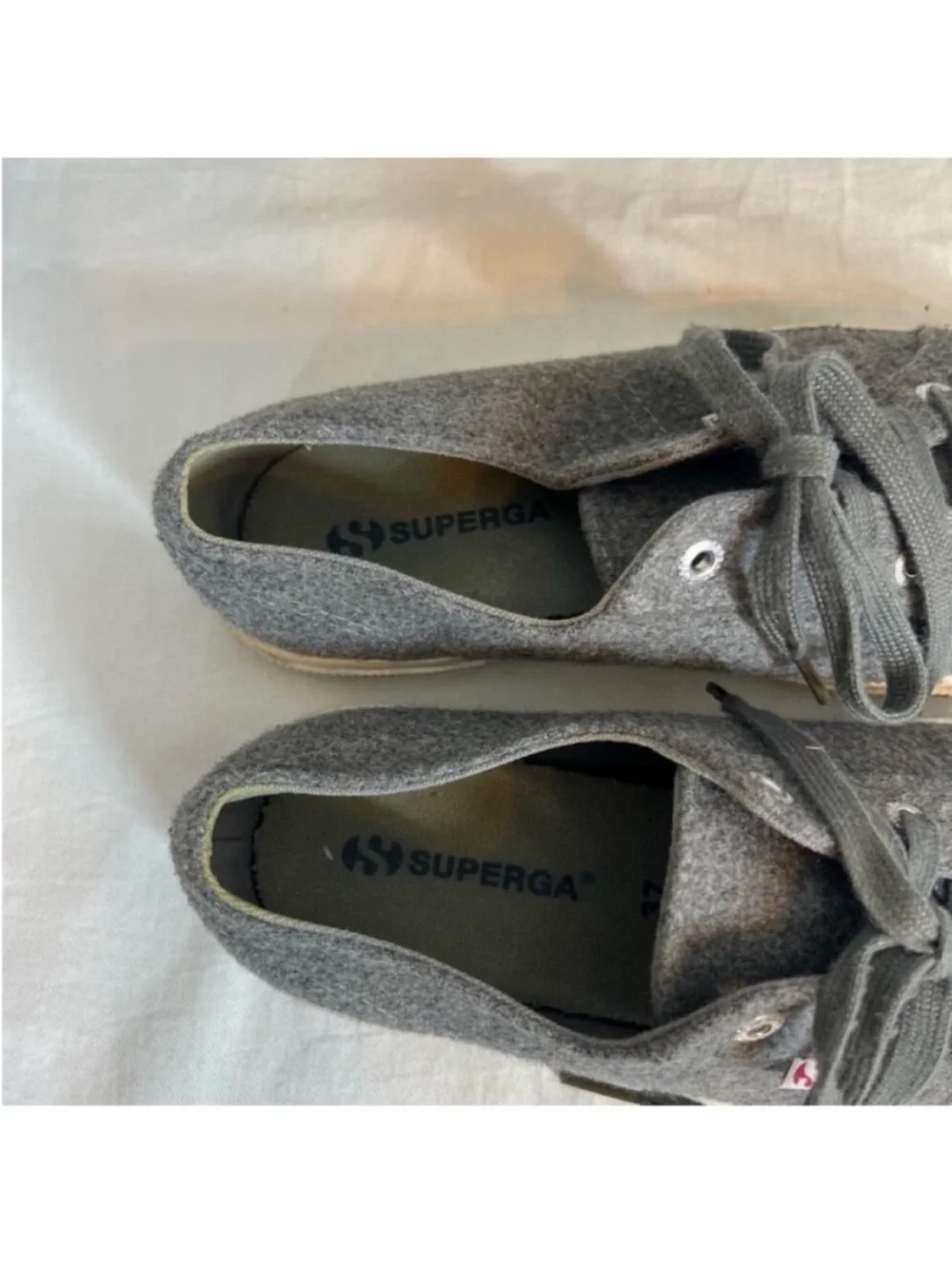 Superga wool felt flannel grey lace up sneakers tennis shoes